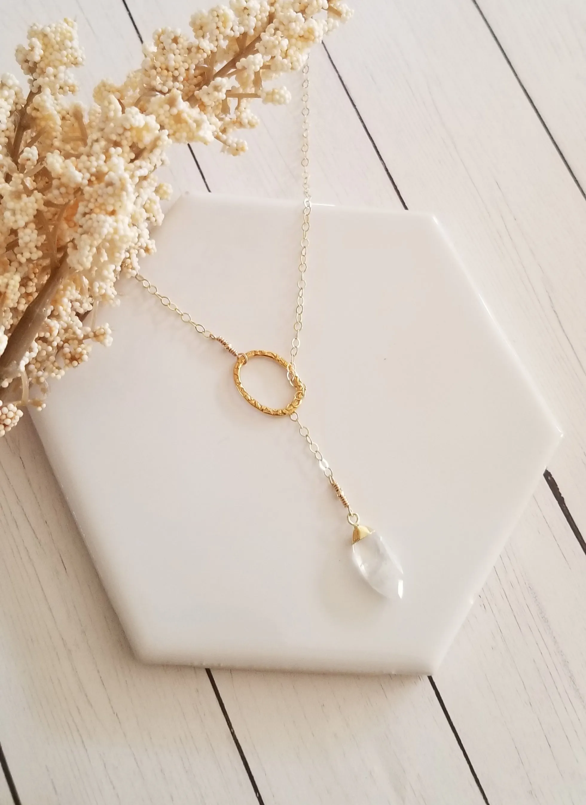 Custom Gold Gemstone Lariat Necklace, Modern Y Style Necklace
