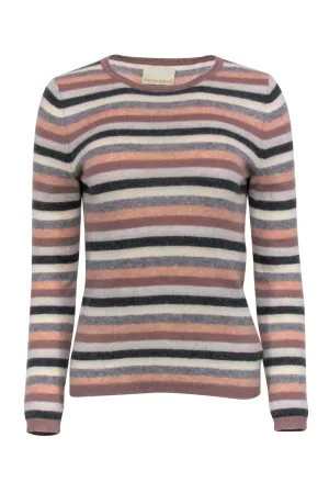 Cynthia Rowley - Pink, Grey & Cream Striped Cashmere Sweater Sz S