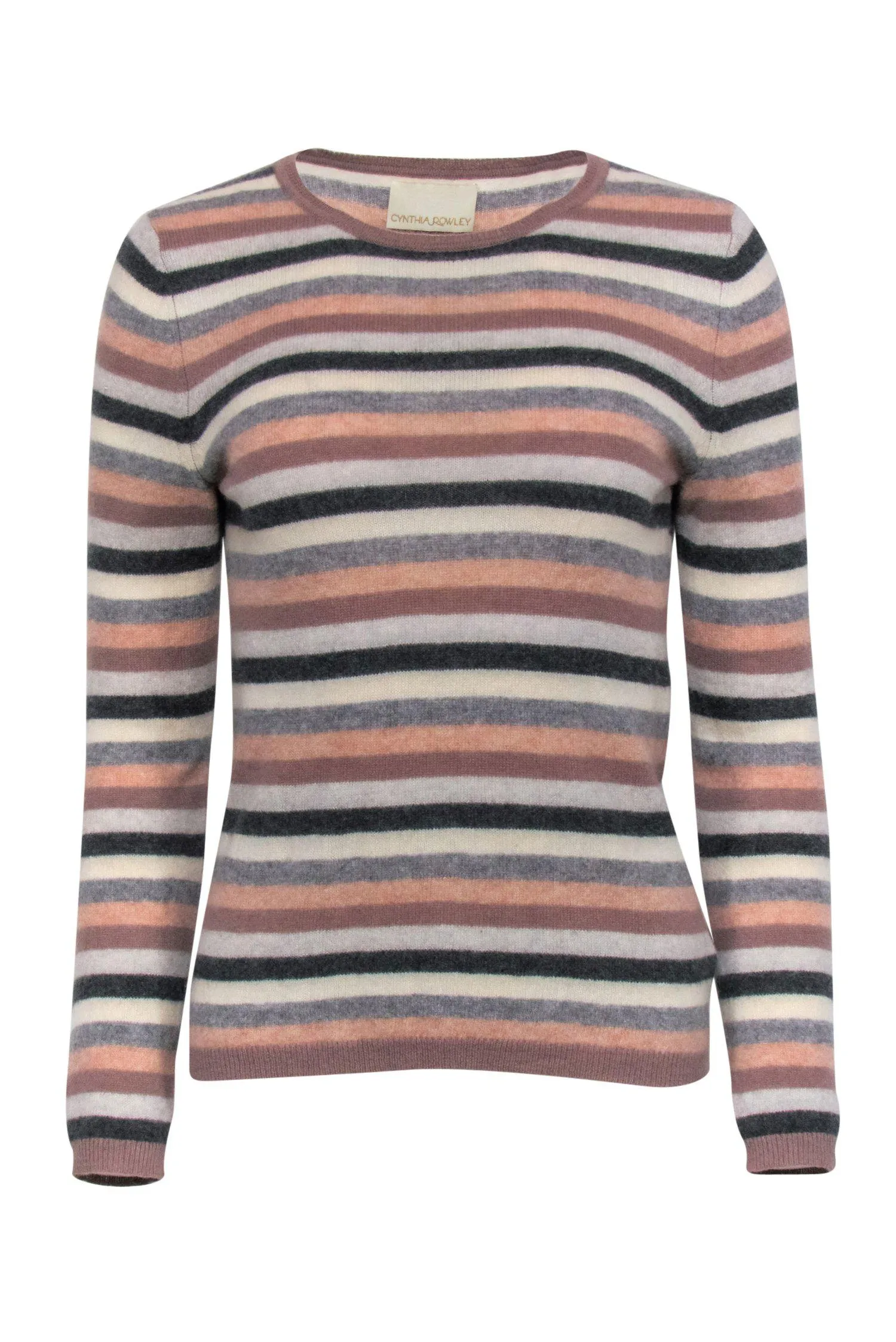 Cynthia Rowley - Pink, Grey & Cream Striped Cashmere Sweater Sz S