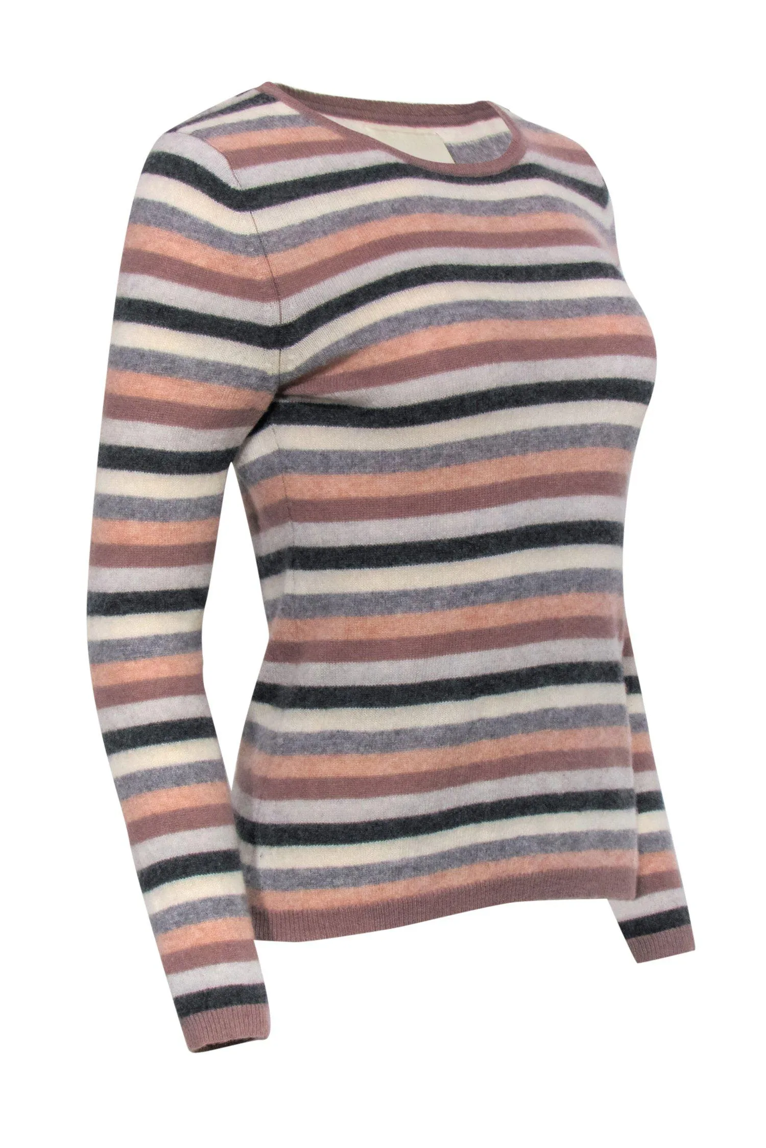 Cynthia Rowley - Pink, Grey & Cream Striped Cashmere Sweater Sz S