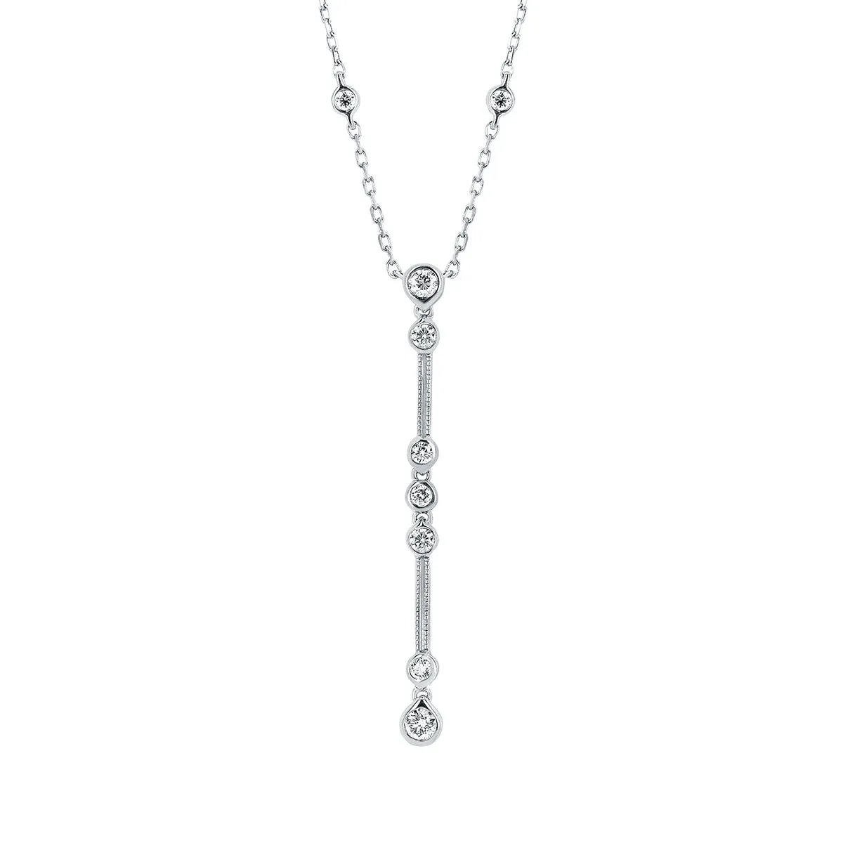 Diamond Bar Lariat Necklace in White, Yellow or Rose Gold
