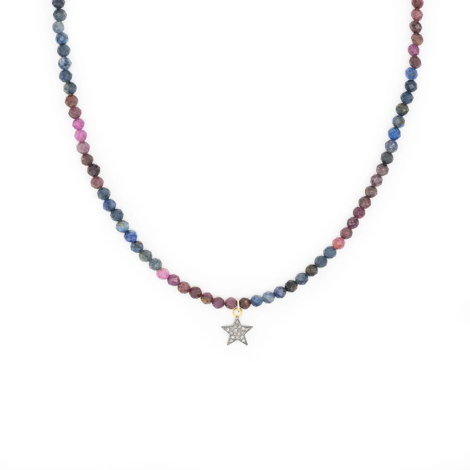 Diamond Star & Ruby Sapphire Bead Necklace
