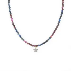 Diamond Star & Ruby Sapphire Bead Necklace