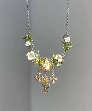Fine Silk Sterling Silver Floral Tassel Lariat Necklace AB1072