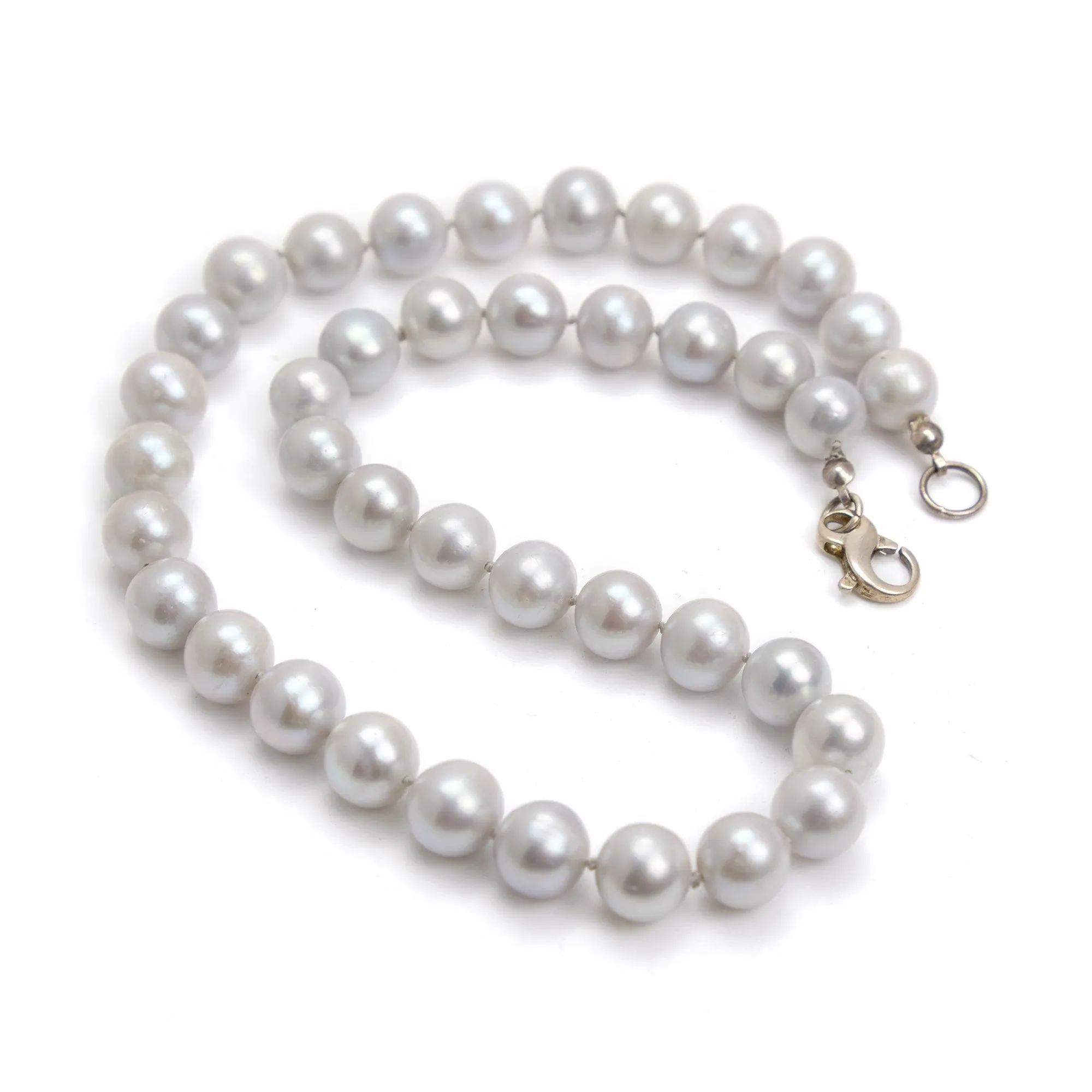 Fresh Water Pearl Knotted Necklace with Sterling Silver Fancy Lobster Clasp