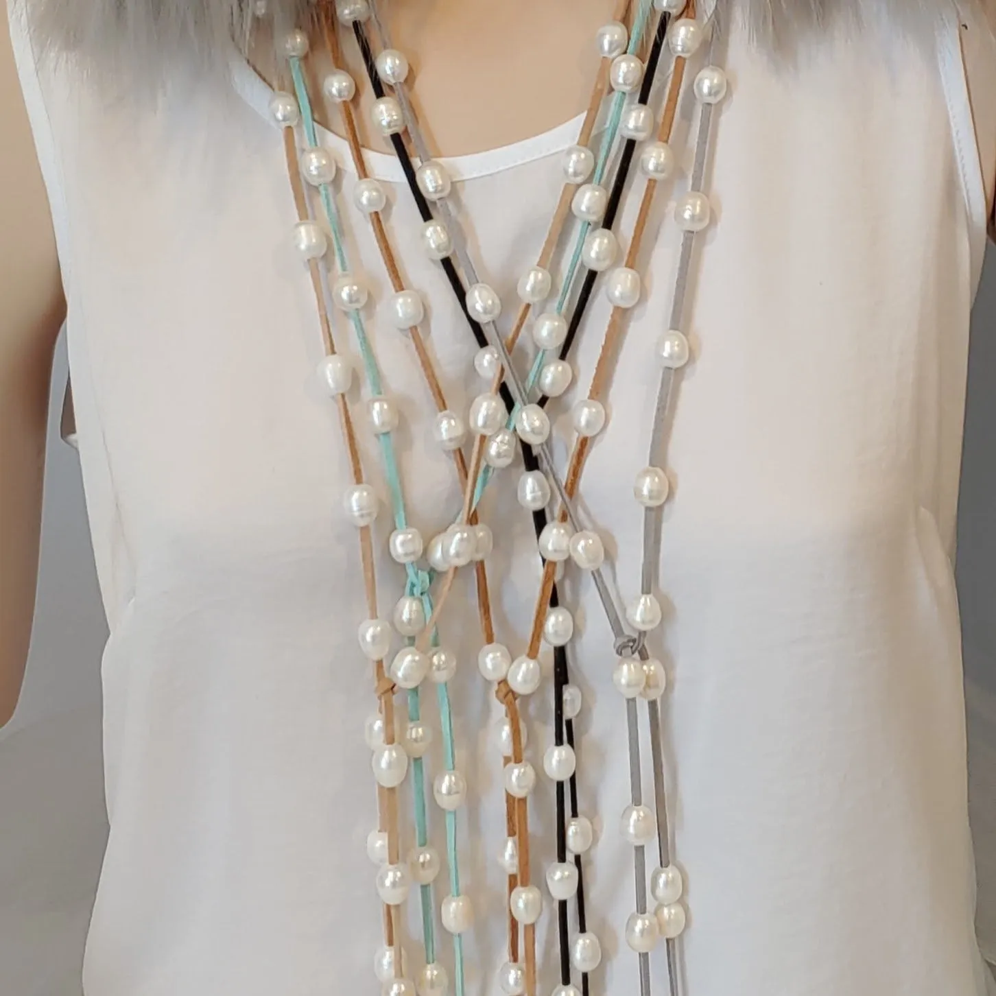 Freshwater Pearl Lariat Necklace in 12 Colors
