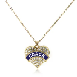 Gold Coach - Navy Blue and White Pave Heart Charm Classic Necklace