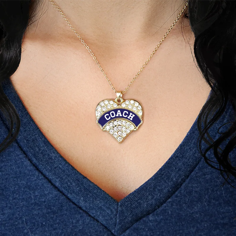 Gold Coach - Navy Blue and White Pave Heart Charm Classic Necklace