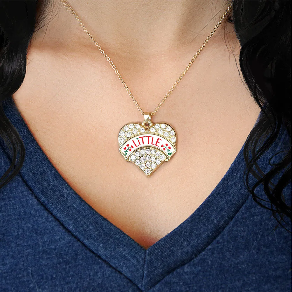 Gold Scarlet Red and Olive Green Little Pave Heart Charm Classic Necklace