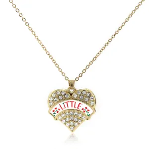 Gold Scarlet Red and Olive Green Little Pave Heart Charm Classic Necklace