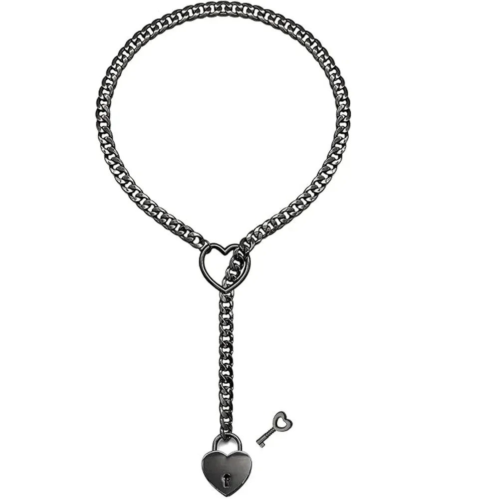 Heart O-Ring Slip Chain Women's Necklace Punk Rock Stainless Steel Cuban Long Necklace Jewelry Adjustable Lariat Y-Necklace Key