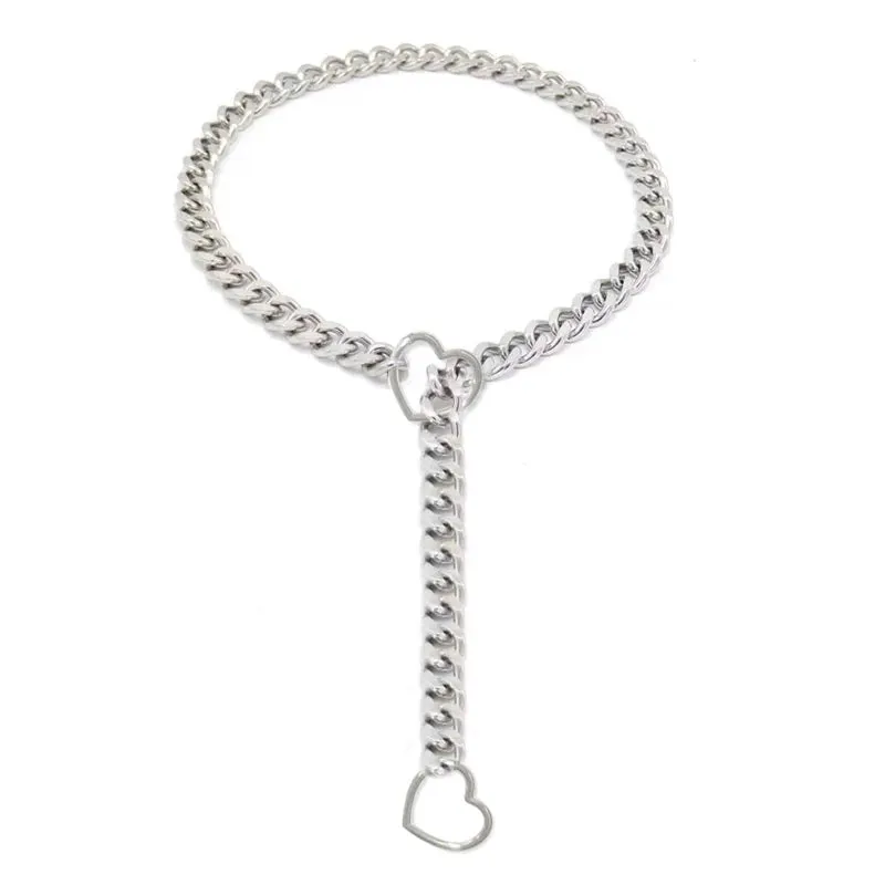 Heart O-Ring Slip Chain Women's Necklace Punk Rock Stainless Steel Cuban Long Necklace Jewelry Adjustable Lariat Y-Necklace Key