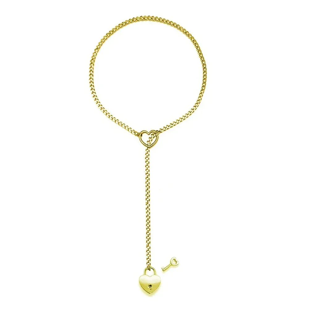 Heart O-Ring Slip Chain Women's Necklace Punk Rock Stainless Steel Cuban Long Necklace Jewelry Adjustable Lariat Y-Necklace Key
