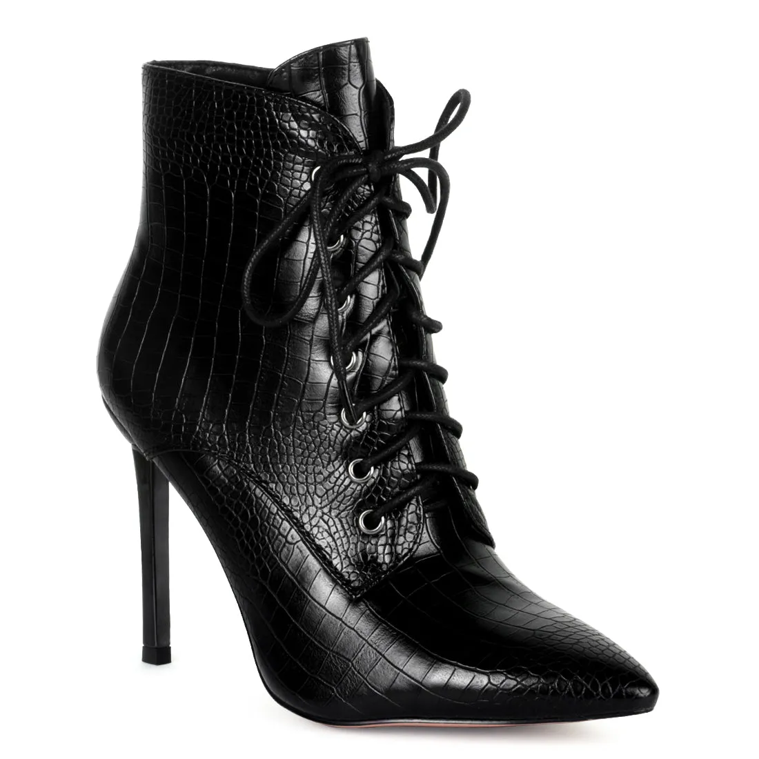 Lace-Up Stiletto Boot in Black