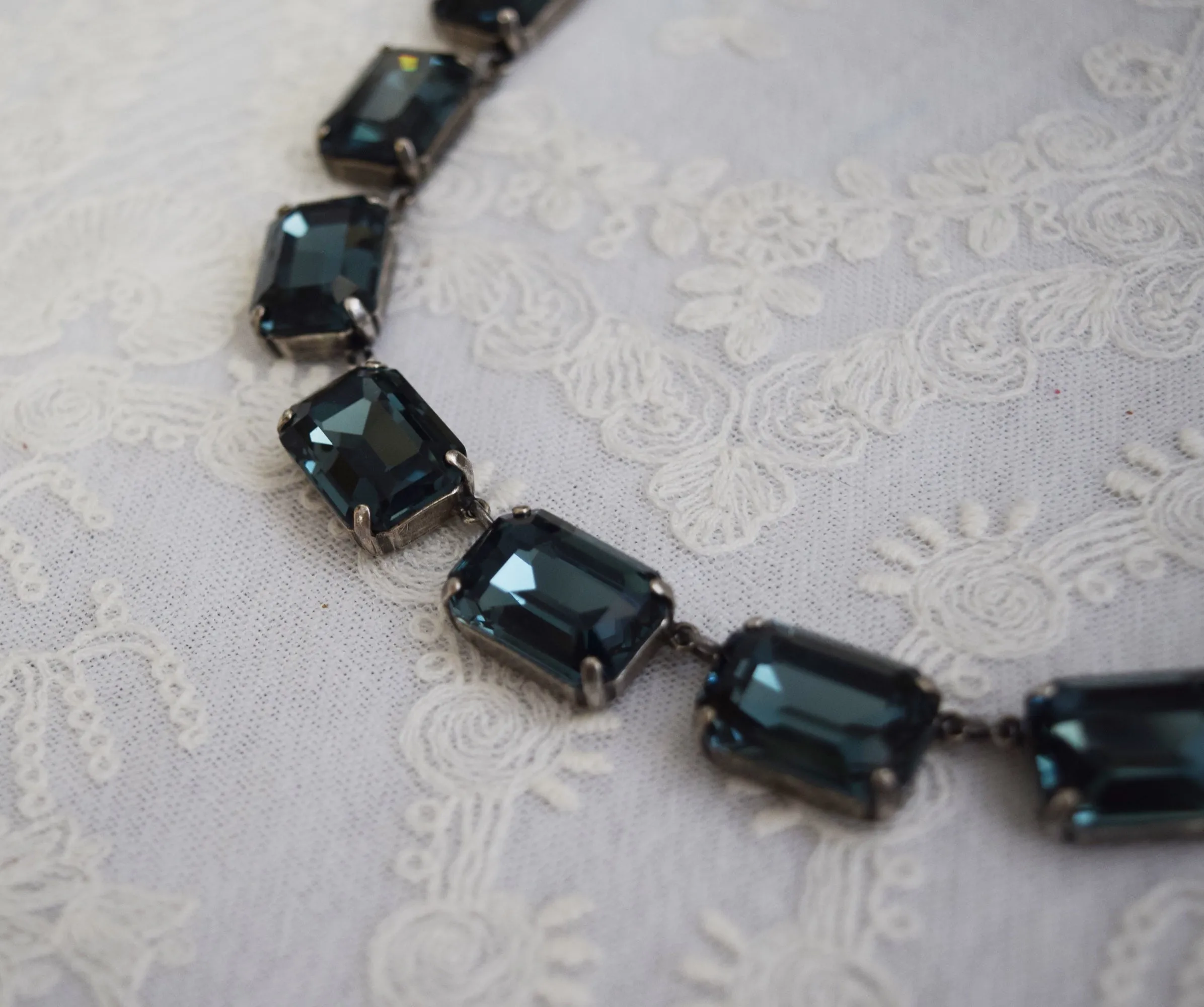 Navy Blue Aurora Crystal Collet Necklace - Large Octagon