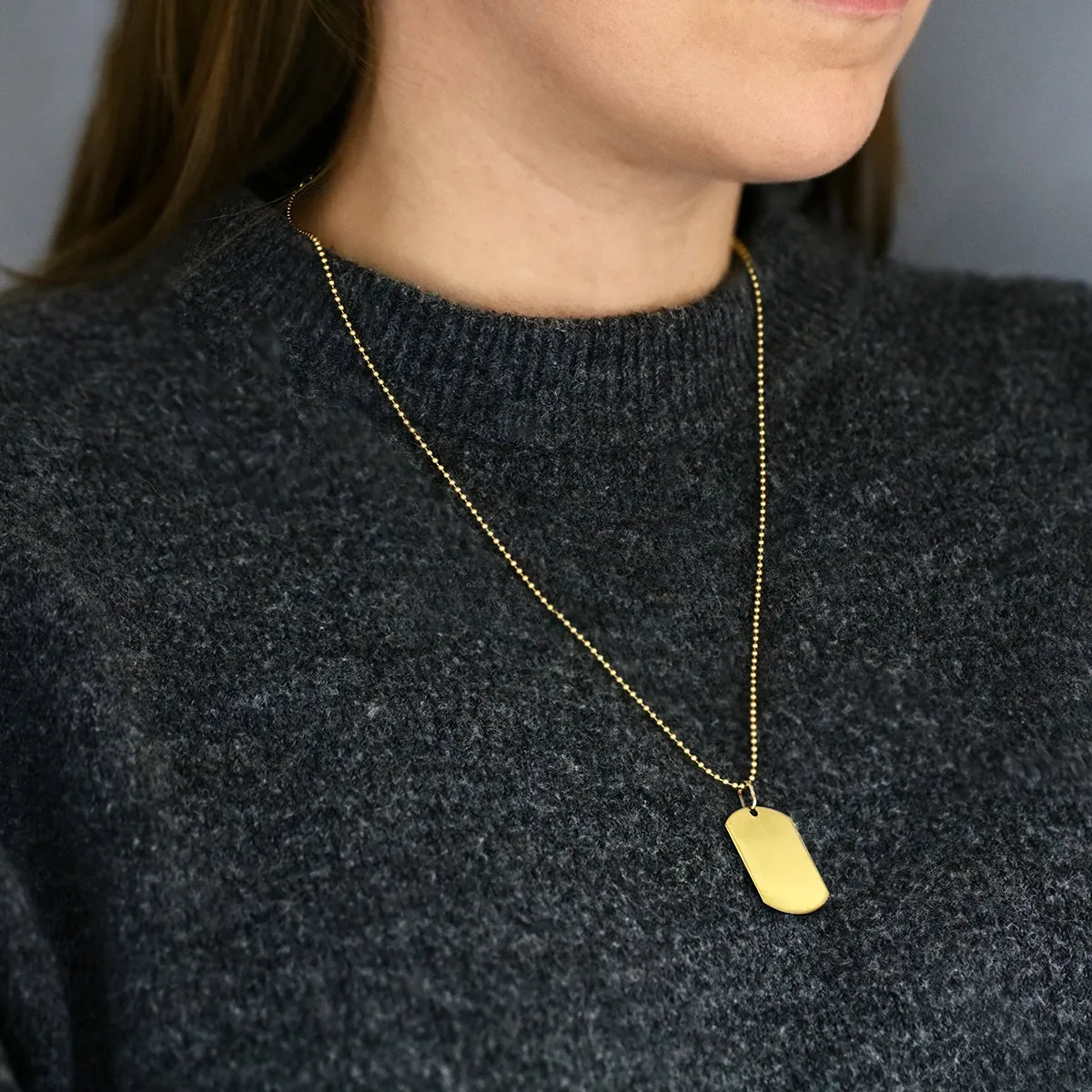 Personalised Dog Tag Pendant &  22" Bead Chain | 9K Yellow Gold