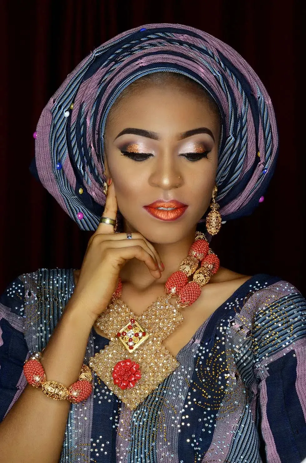 PrestigeApplause Latest New Design Bold Elegant Red and Gold Wedding Bridal African Nigerian Beads Jewellery Set …