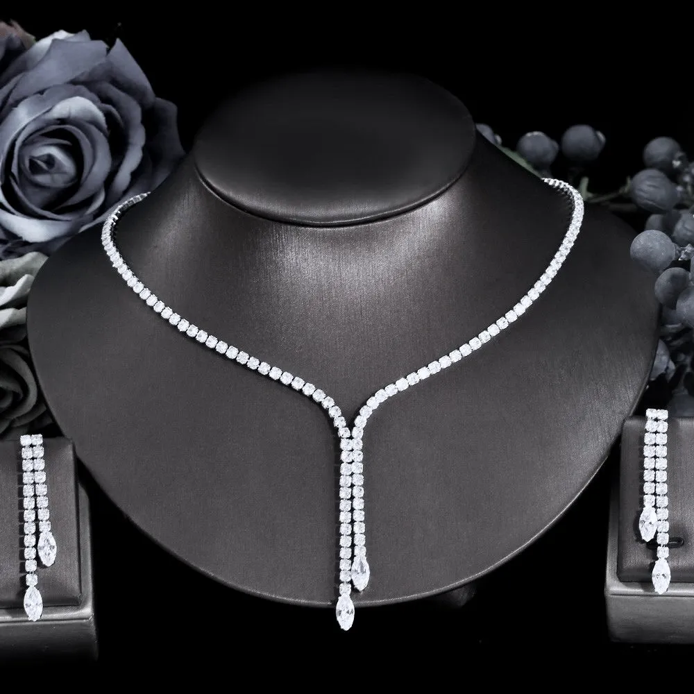 "Alia" - Silver Cubic Zirconia Bridal Jewelry Set