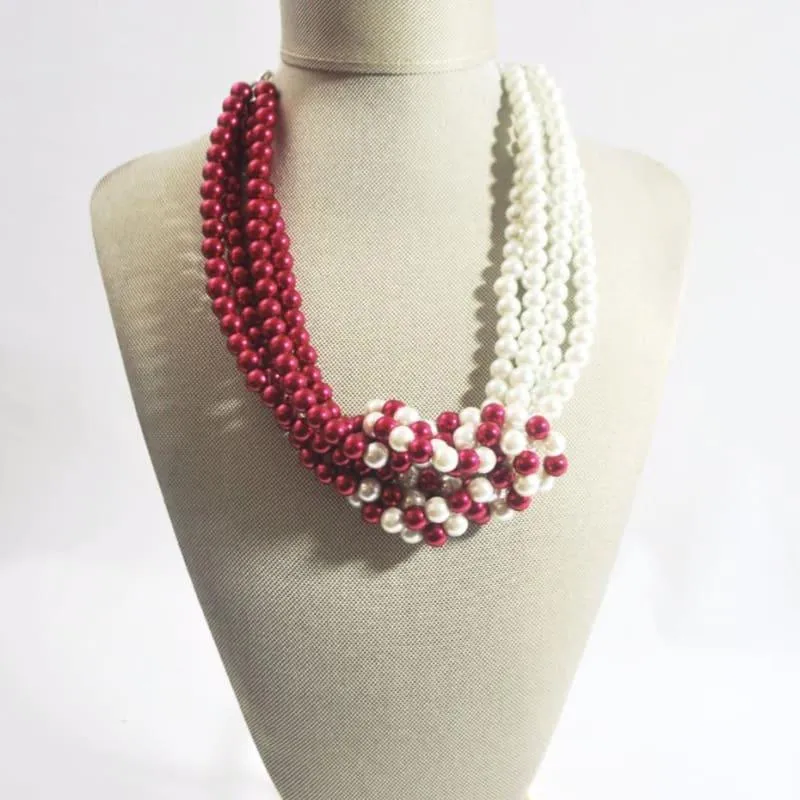 Red and White Interlocking Pearls Necklace