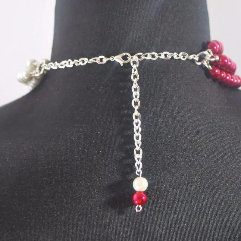 Red and White Interlocking Pearls Necklace