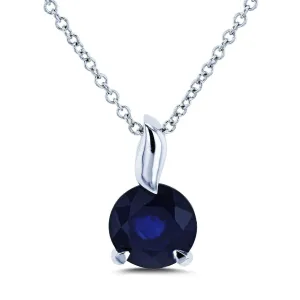 Round Blue Sapphire Pendant and Chain Solitaire Necklace in 14k White Gold