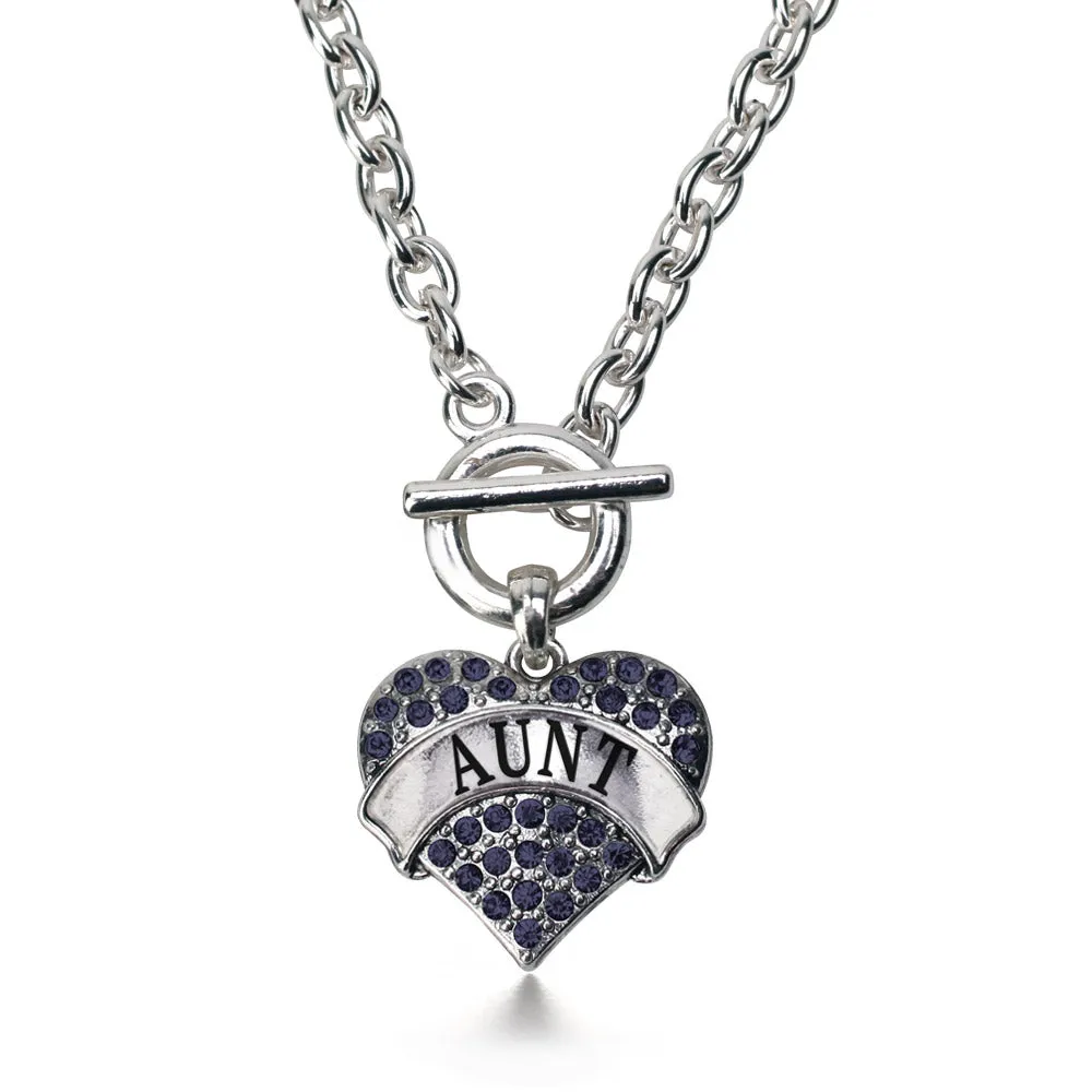Silver Aunt Navy Blue Blue Pave Heart Charm Toggle Necklace