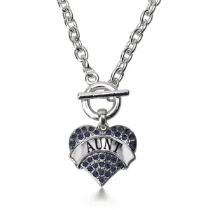 Silver Aunt Navy Blue Blue Pave Heart Charm Toggle Necklace