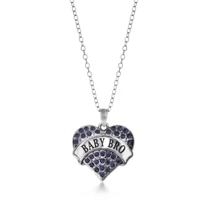 Silver Baby Bro Navy Blue Blue Pave Heart Charm Classic Necklace