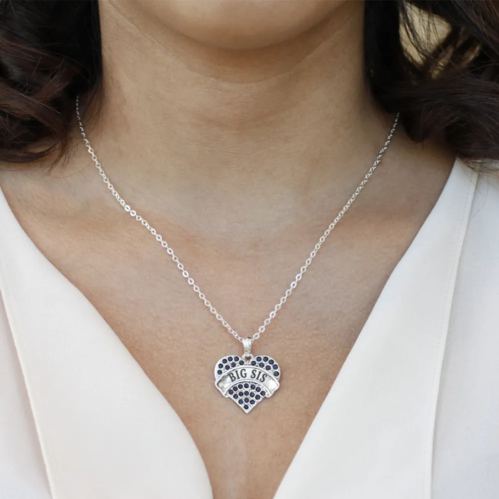 Silver Big Sis Navy Blue Blue Pave Heart Charm Classic Necklace