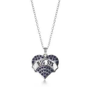 Silver Big Sis Navy Blue Blue Pave Heart Charm Classic Necklace