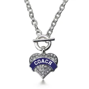 Silver Coach - Navy Blue and White Pave Heart Charm Toggle Necklace
