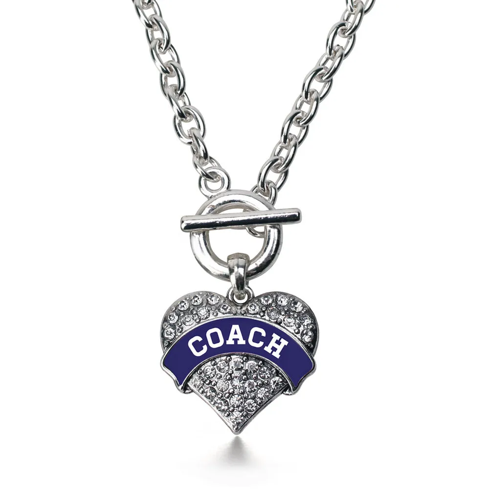 Silver Coach - Navy Blue and White Pave Heart Charm Toggle Necklace