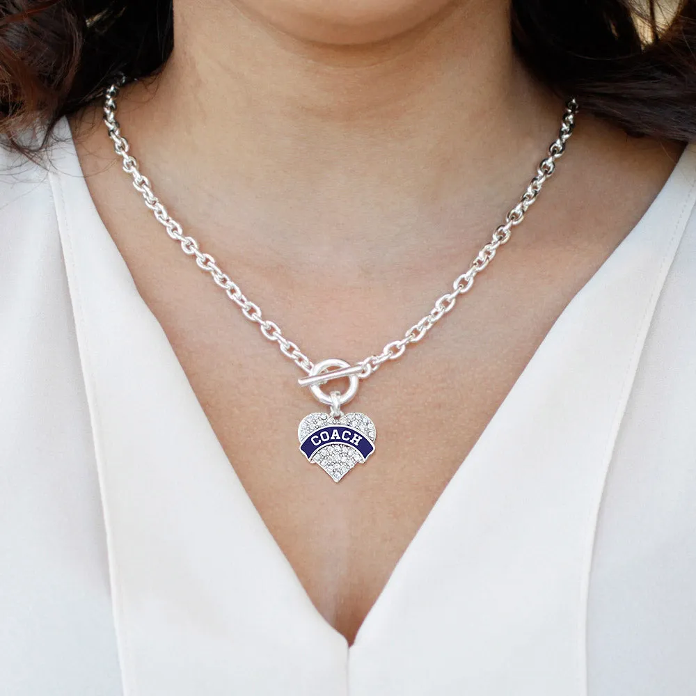 Silver Coach - Navy Blue and White Pave Heart Charm Toggle Necklace