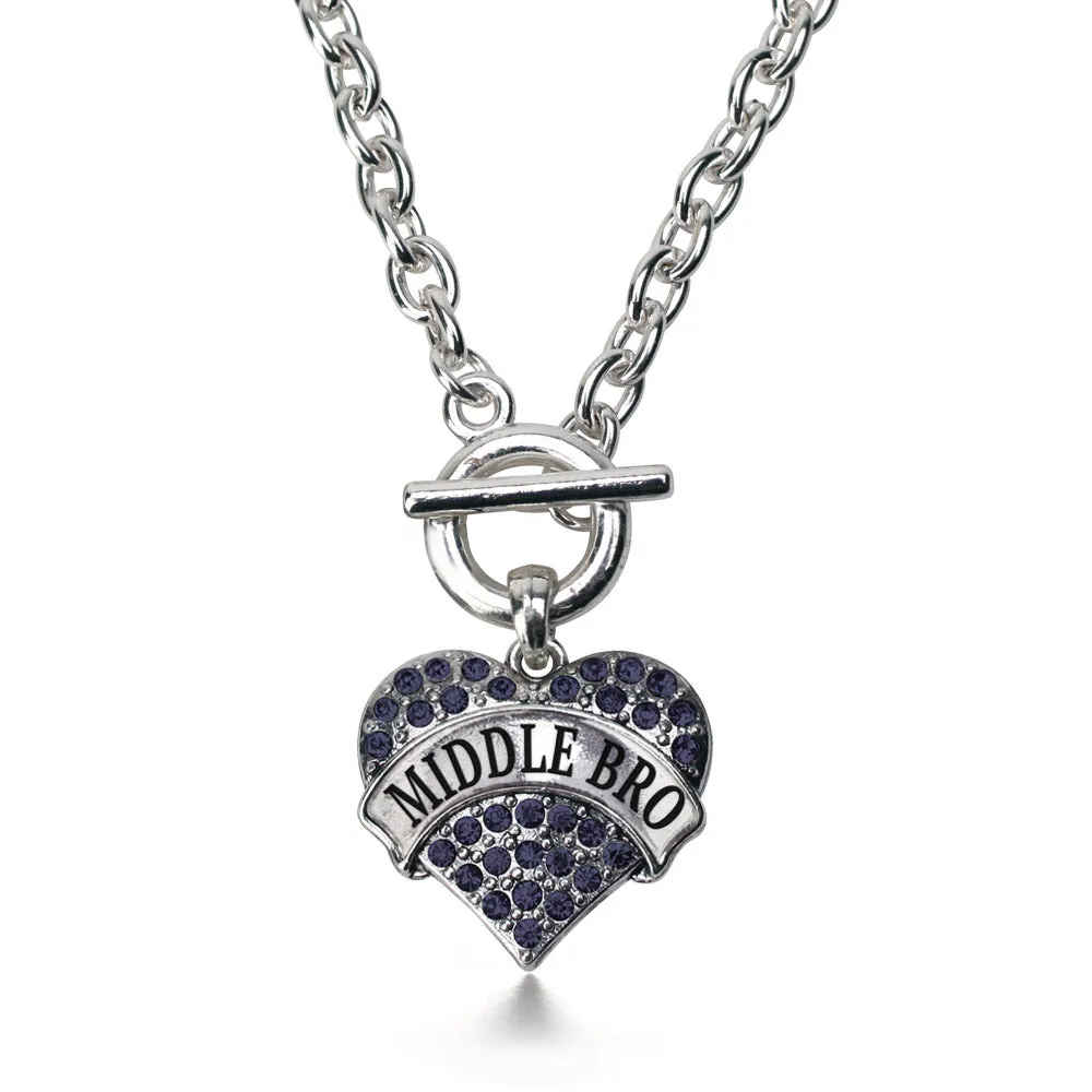 Silver Middle Bro Navy Blue Blue Pave Heart Charm Toggle Necklace