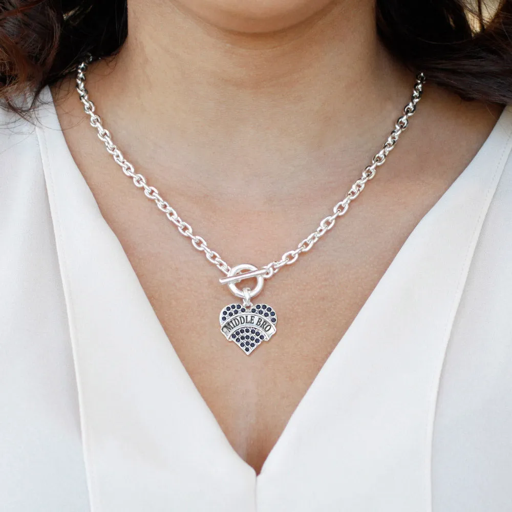 Silver Middle Bro Navy Blue Blue Pave Heart Charm Toggle Necklace