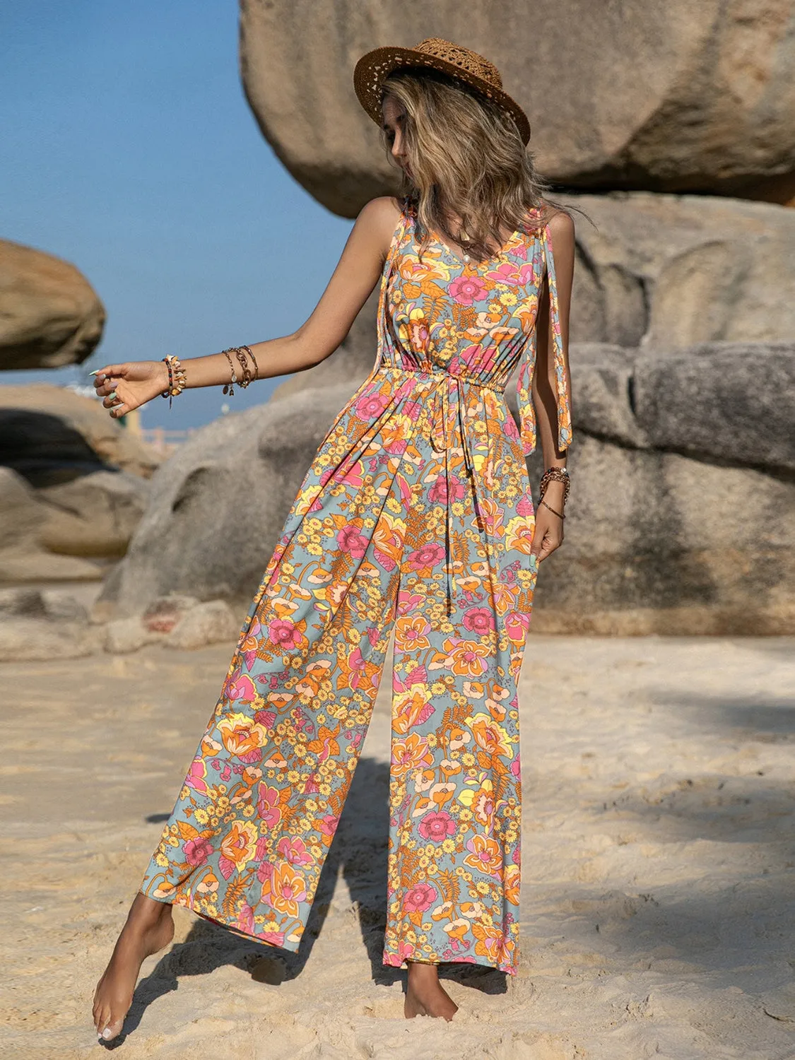 Sophisticated Elegance: V-Neck Wide Leg Jumpsuit