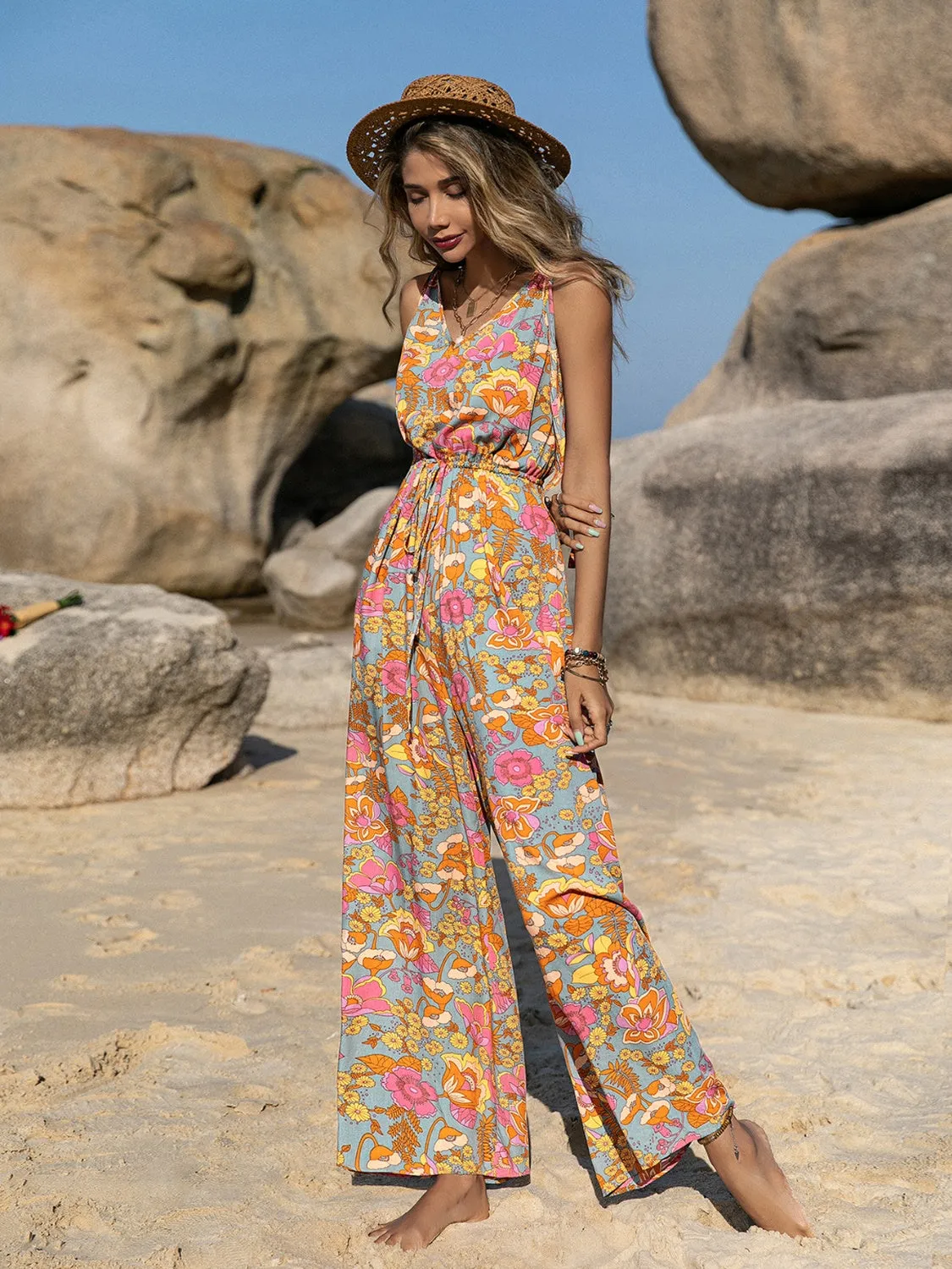 Sophisticated Elegance: V-Neck Wide Leg Jumpsuit