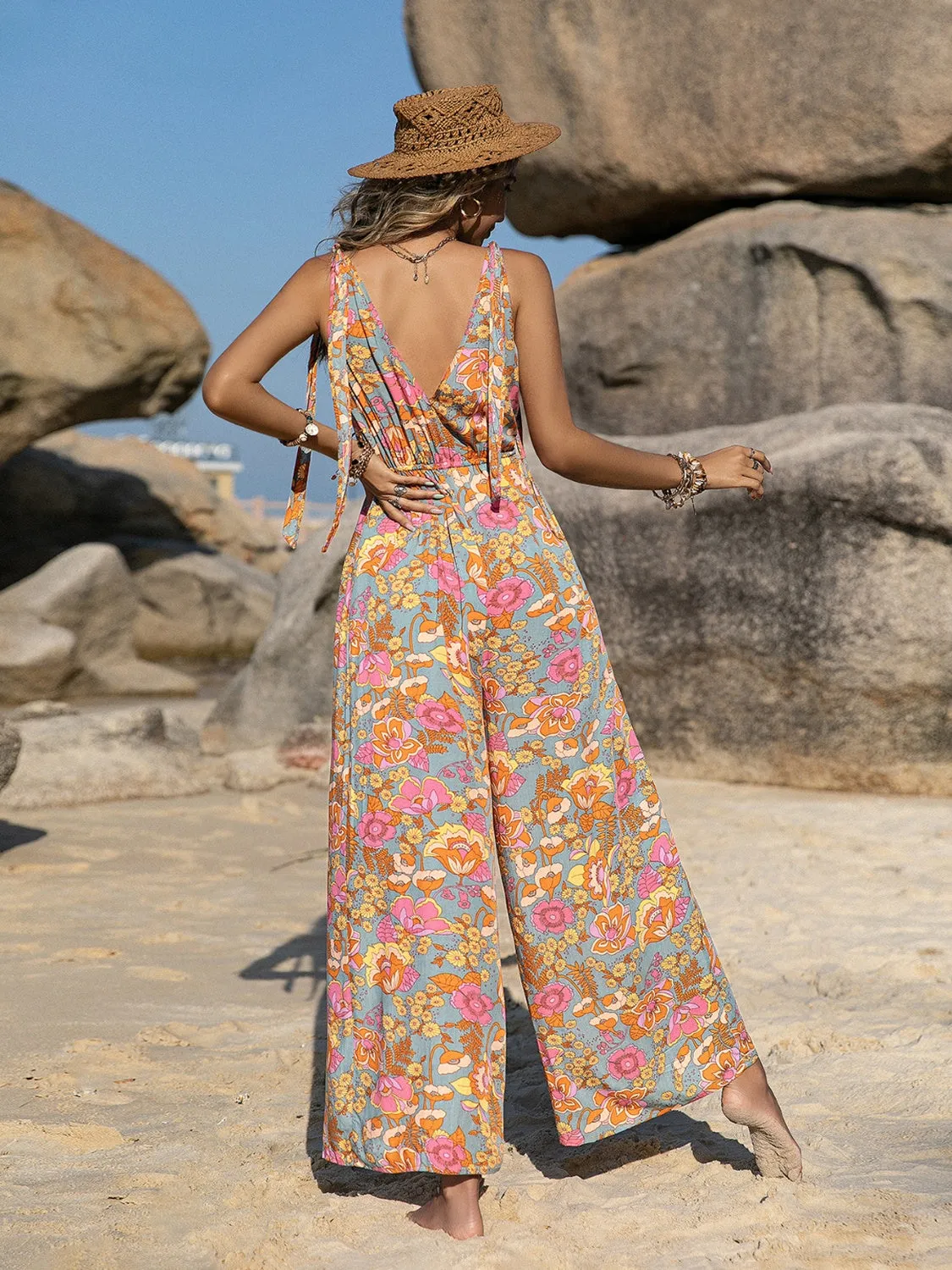Sophisticated Elegance: V-Neck Wide Leg Jumpsuit