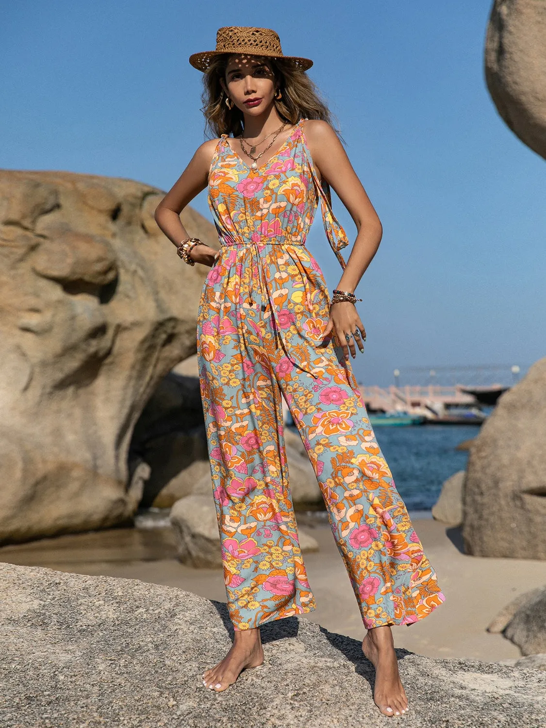 Sophisticated Elegance: V-Neck Wide Leg Jumpsuit