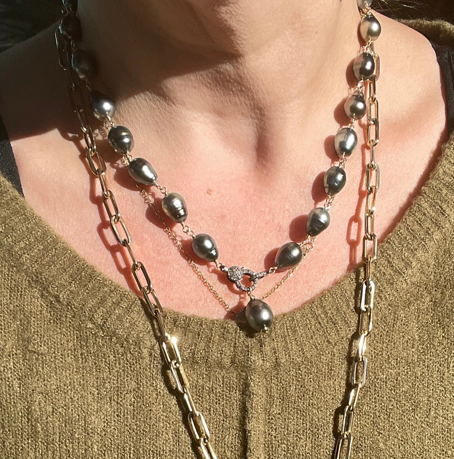South Sea Tahitian Pearl Necklace with Diamond Clasp