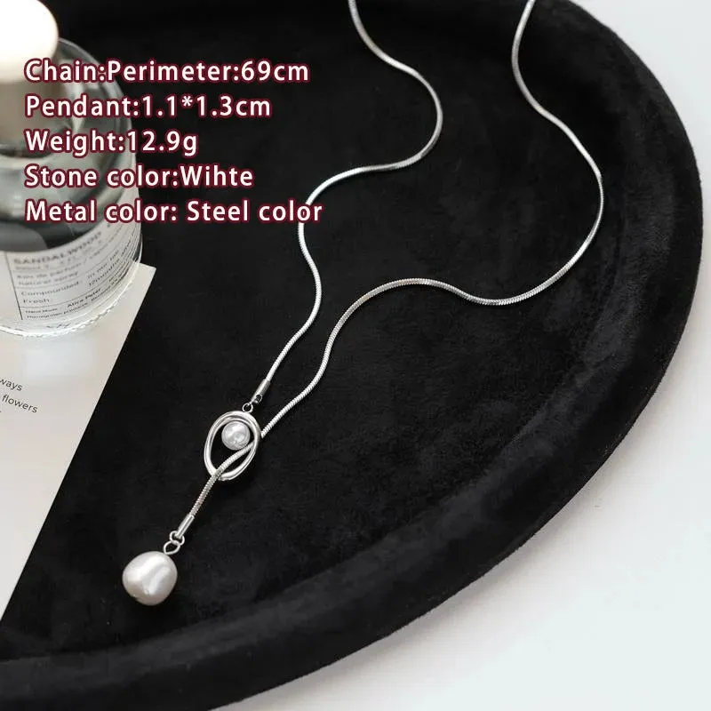 Stainless Steel Pull-out Adjustable Chain Baroque Pearl Necklace