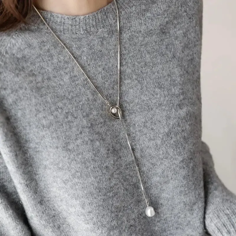 Stainless Steel Pull-out Adjustable Chain Baroque Pearl Necklace