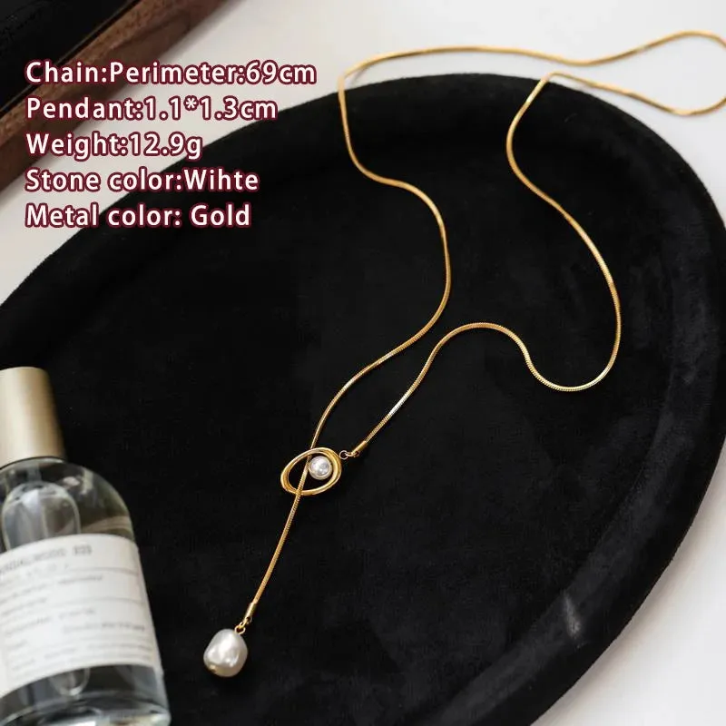 Stainless Steel Pull-out Adjustable Chain Baroque Pearl Necklace