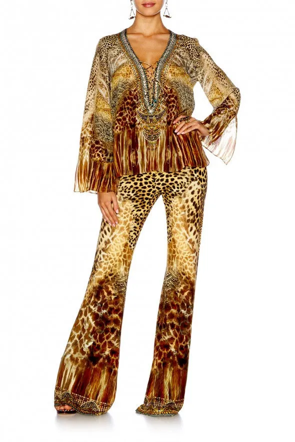 Tie Front Blouse W/ Splits- Leopards Leap