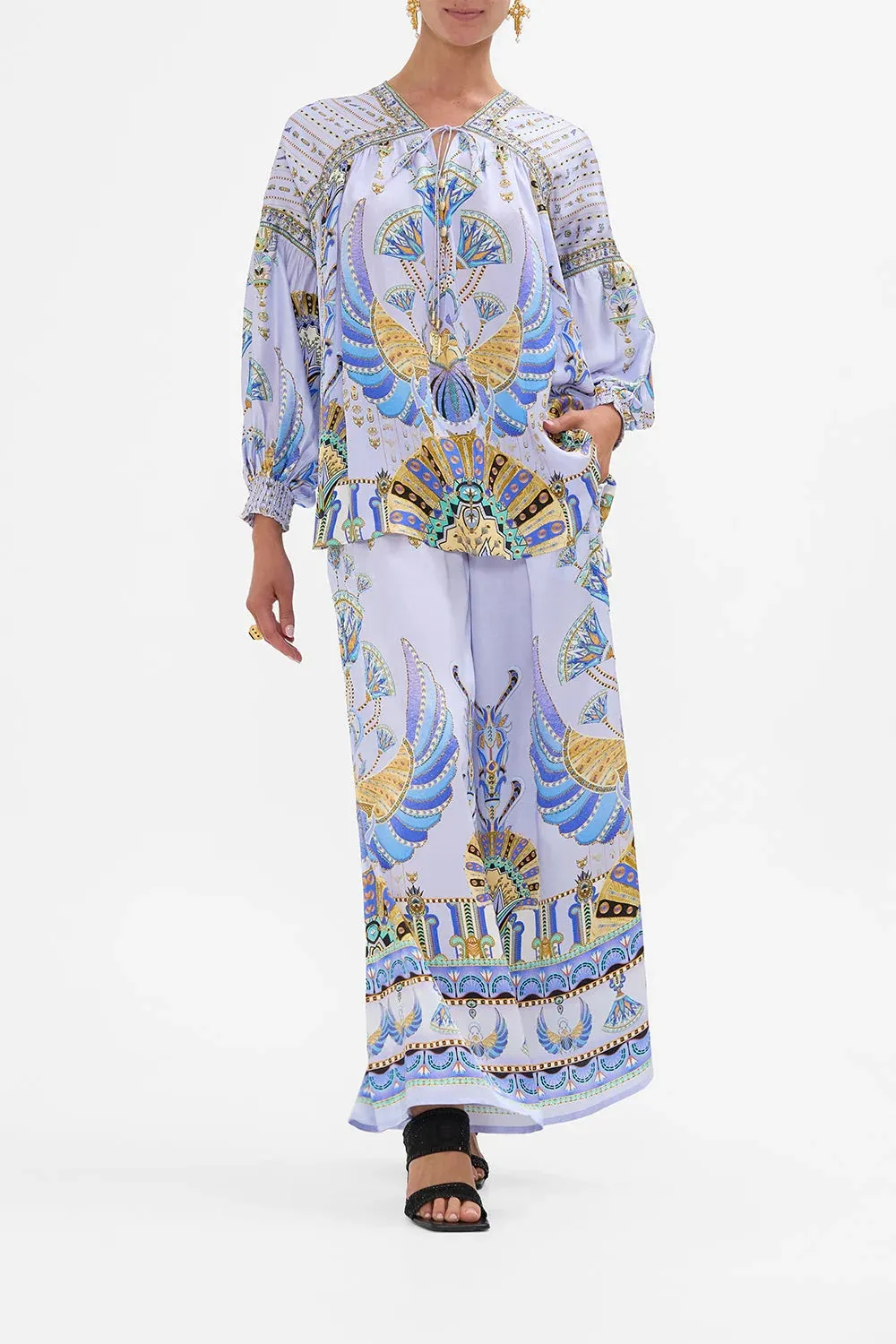 Under Scarab Skies Blouson Blouse With Neck Tie