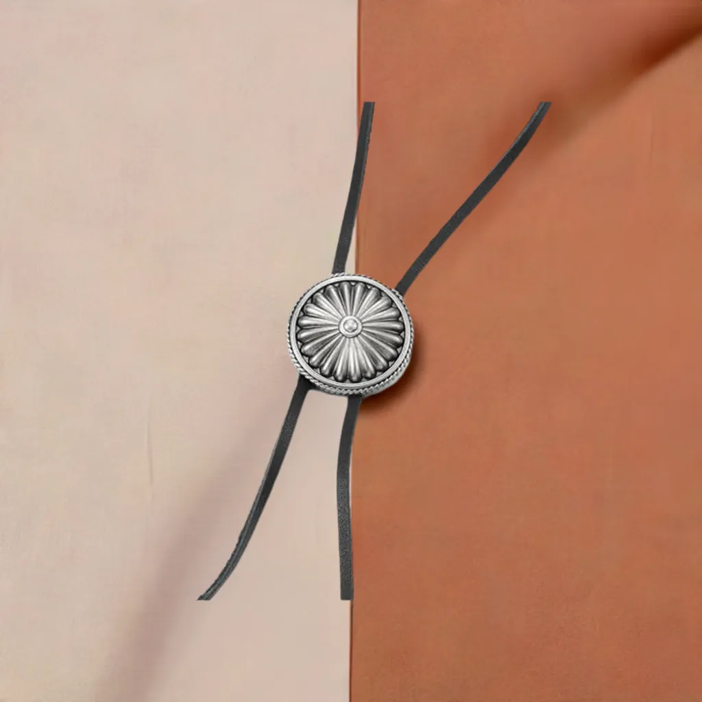 Vintage Circle Button Bolo Tie Necktie, Lariat Rodeo Long Y Necklace for Man Women, Black Leather