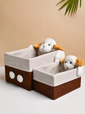 VON CASA Multi Purpose 2Pcs Fabric Basket / Organizer- Teddy Face Design
