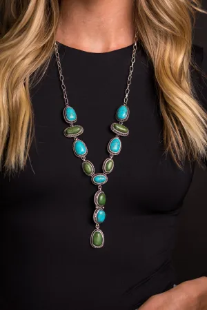 West & Co 27" Turquoise & Green Lariat Style with 3" Tail Necklace N1437TQGRN