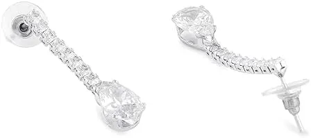 Women Silver Tone Cubic Zirconia Party Contemporary Necklace Earring & Ring Set
