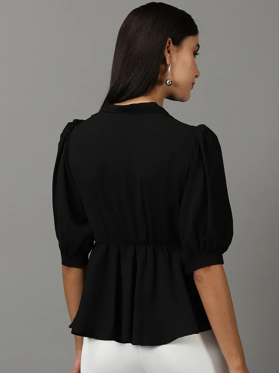 Women's Black Solid Wrap Top